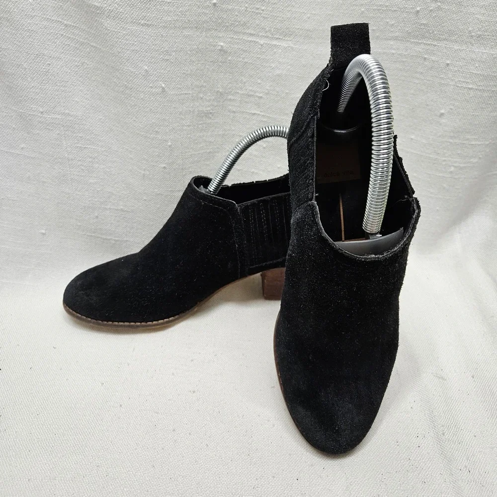 Dolce Vita Keiton Suede‎ Ankle Boots Womens 7 Black Block Heel Chelsea Booties